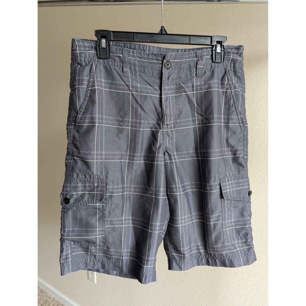 Tony Hawk Mens Grey Plaid Cargo Shorts Size 30 Skater Streetwear Casual Summer